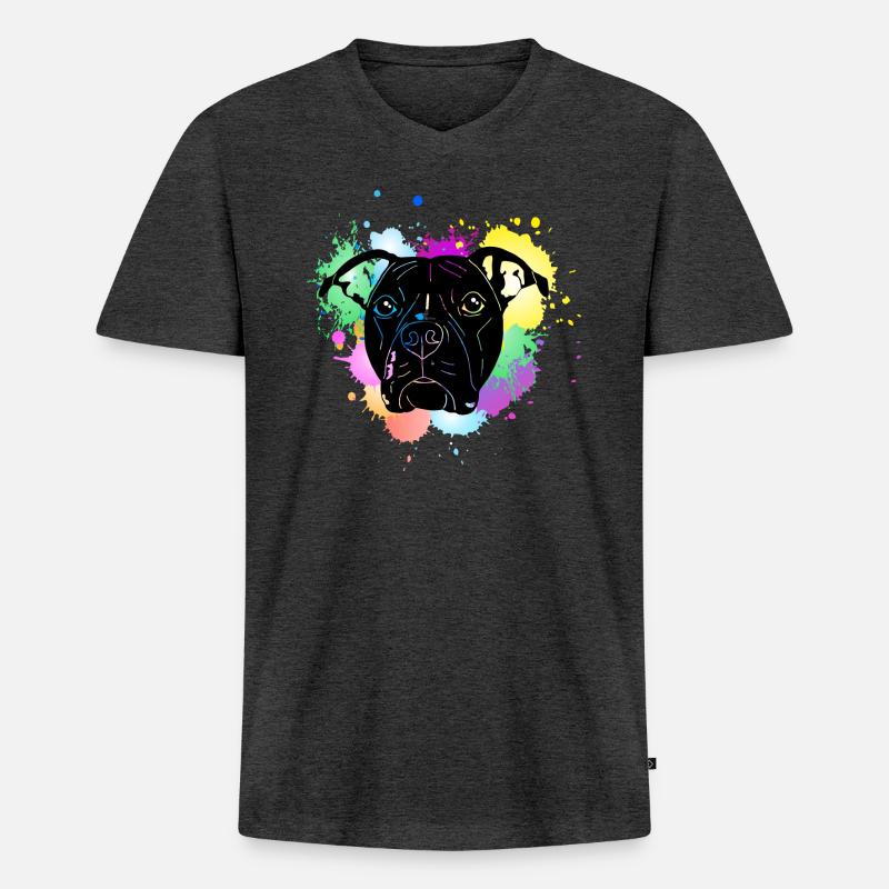 Pitbull Terrier mit Splash - Männer Premium Bio T-Shirt mit V-Ausschnitt - Anthrazit meliert