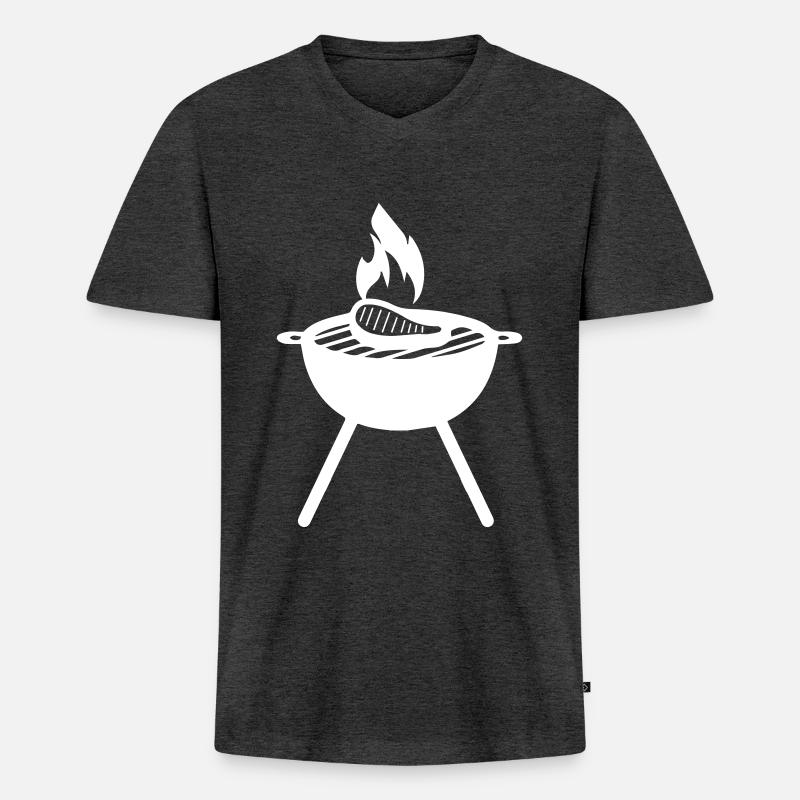 Steak Fleisch - Männer Premium Bio T-Shirt mit V-Ausschnitt - Anthrazit meliert