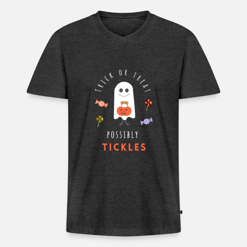Süßigkeiten oder Streiche, evtl. Kitzeln - Männer Premium Bio T-Shirt mit V-Ausschnitt - Anthrazit meliert