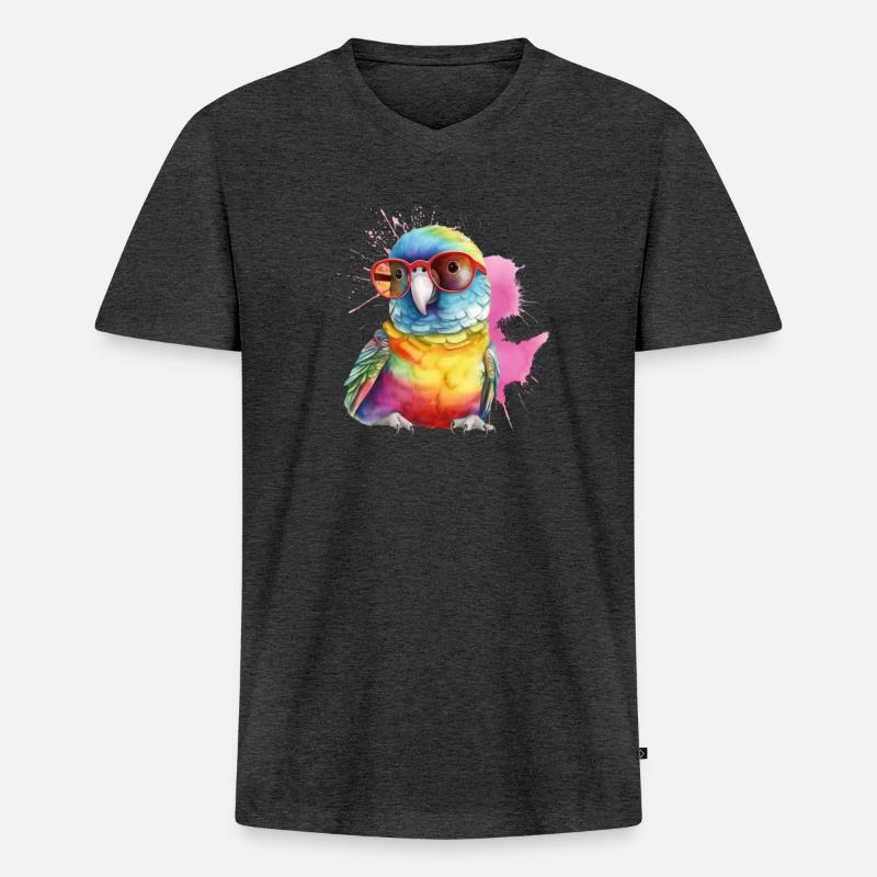 Bunter cooler Papagei mit Brille - Männer Premium Bio T-Shirt mit V-Ausschnitt - Anthrazit meliert