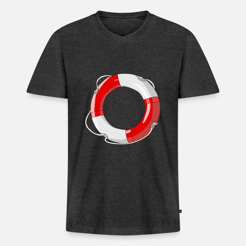 Rettungsring Boot - Männer Premium Bio T-Shirt mit V-Ausschnitt - Anthrazit meliert