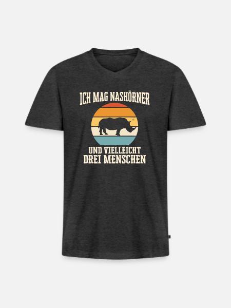 Nashorn Nashörner Tier - Männer Premium Bio T-Shirt mit V-Ausschnitt - Anthrazit meliert
