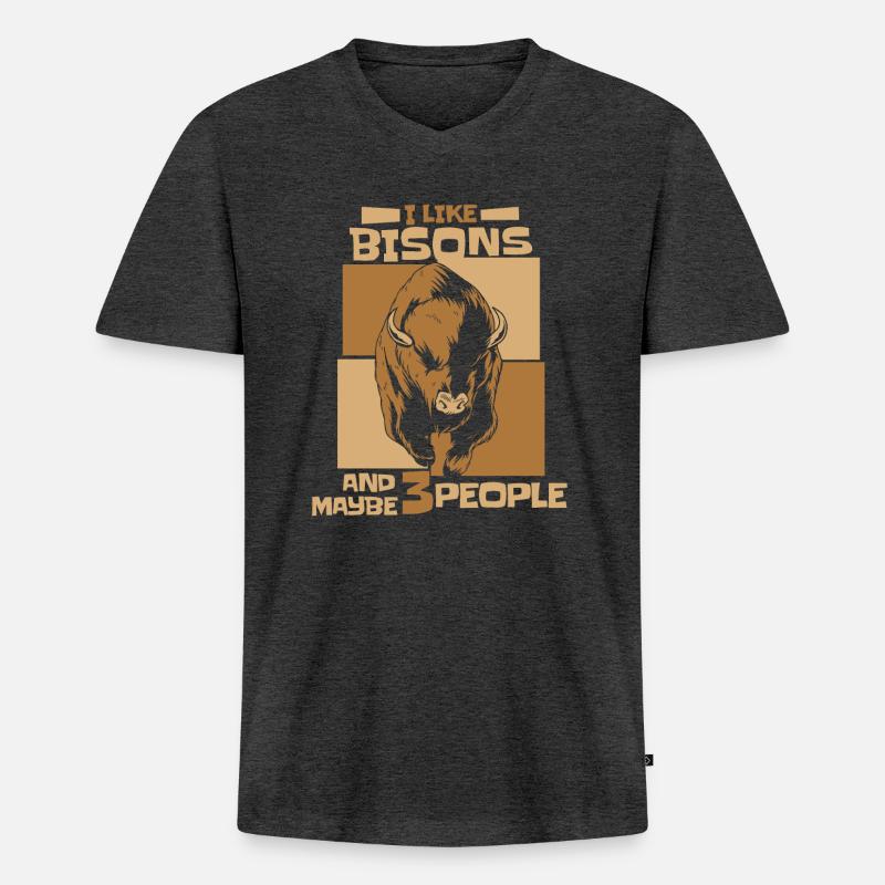 Bison Büffel Bulle Buffalo Bisons - Männer Premium Bio T-Shirt mit V-Ausschnitt - Anthrazit meliert