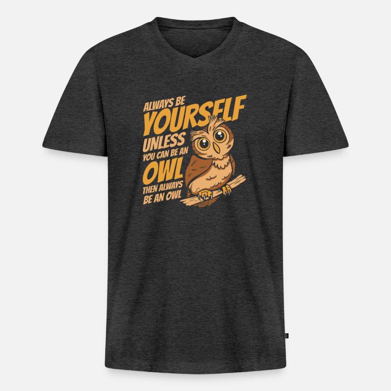 Eule Vogel Tier Eulen - Männer Premium Bio T-Shirt mit V-Ausschnitt - Anthrazit meliert