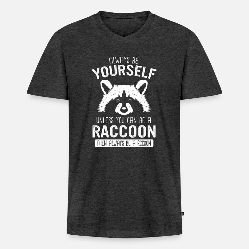 Waschbär - Männer Premium Bio T-Shirt mit V-Ausschnitt - Anthrazit meliert
