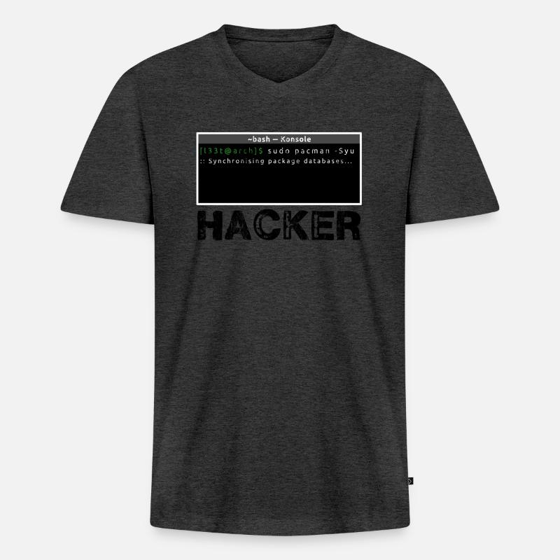 Hacker Linux - Männer Premium Bio T-Shirt mit V-Ausschnitt - Anthrazit meliert