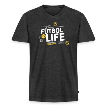 Ted Lasso Fútbol Is Life - Männer Premium Bio T-Shirt mit V-Ausschnitt - Anthrazit meliert - Vorne - Nico (187cm)