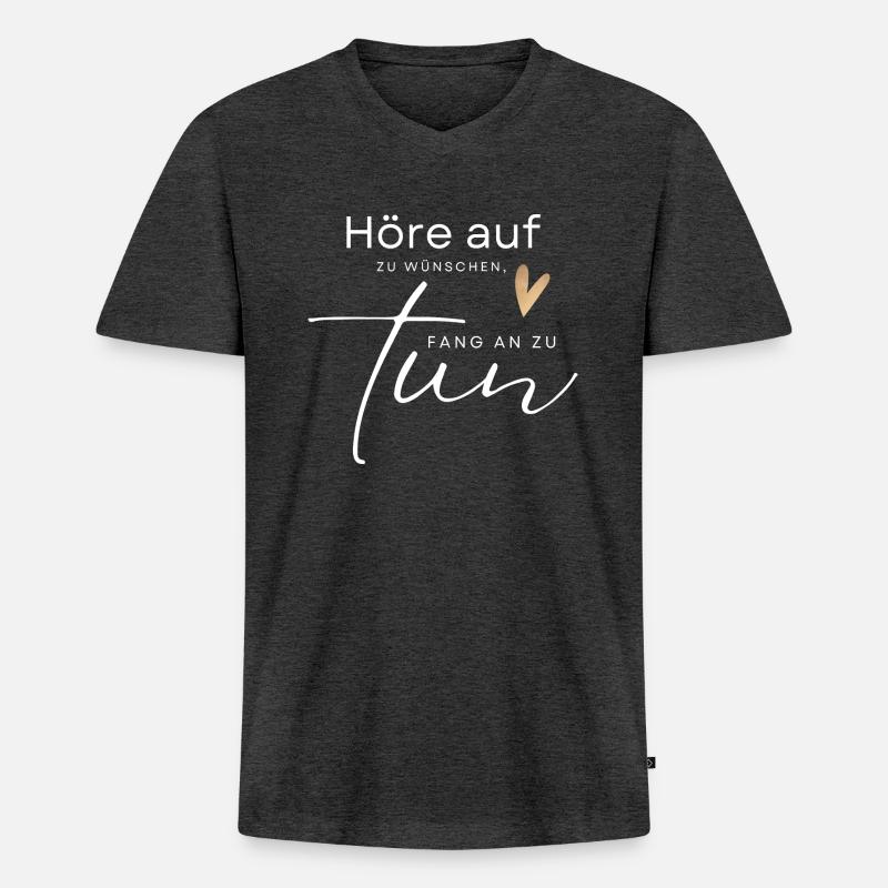 POSITIVE EINSTELLUNG MINDSET Motivation - Männer Premium Bio T-Shirt mit V-Ausschnitt - Anthrazit meliert