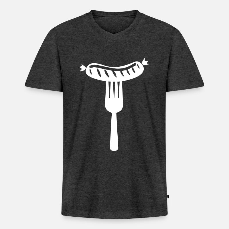 Bratwurst Fleisch icon - Männer Premium Bio T-Shirt mit V-Ausschnitt - Anthrazit meliert