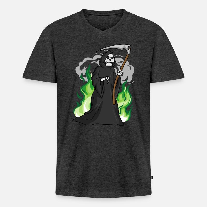 Halloween Sensenmann - Männer Premium Bio T-Shirt mit V-Ausschnitt - Anthrazit meliert