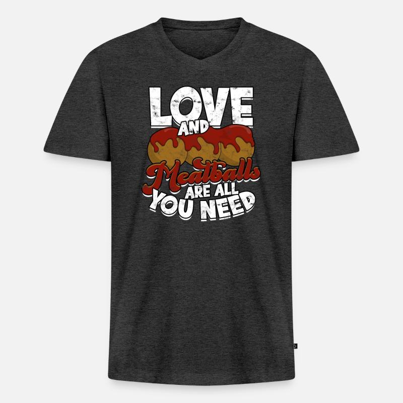fleischklößchen essen spaghetti geschenk geschenki - Männer Premium Bio T-Shirt mit V-Ausschnitt - Anthrazit meliert