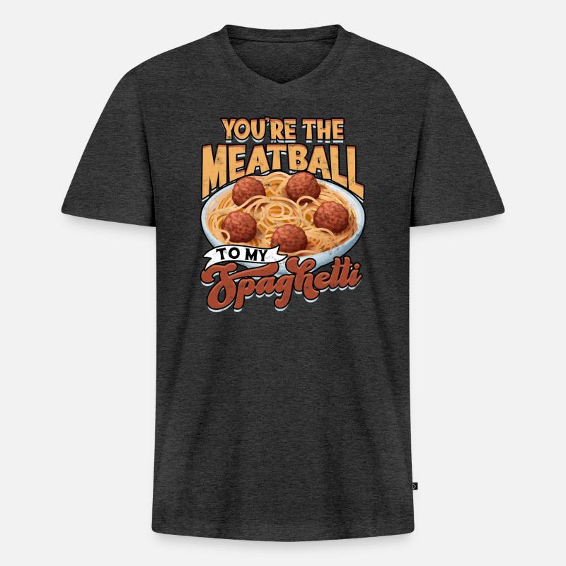 fleischklößchen essen spaghetti geschenk geschenki - Männer Premium Bio T-Shirt mit V-Ausschnitt - Anthrazit meliert