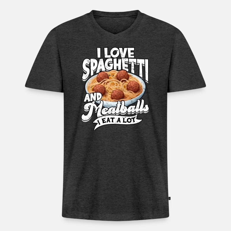 fleischklößchen essen spaghetti geschenk geschenki - Männer Premium Bio T-Shirt mit V-Ausschnitt - Anthrazit meliert