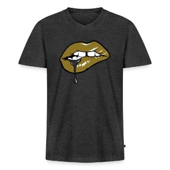 DIRTY MOUTH - Men's Premium Organic T-shirt with V-neck - heather anthracite - Front - Nico (187cm)