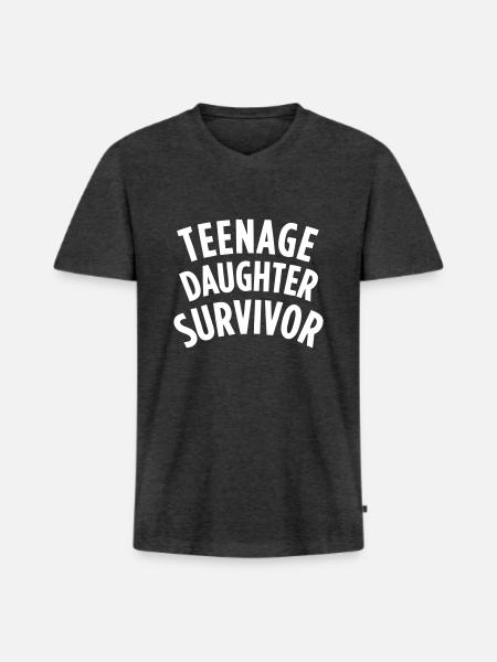 TEENAGE DAUGHTER SURVIVOR - Men's Premium Organic T-shirt with V-neck - heather anthracite