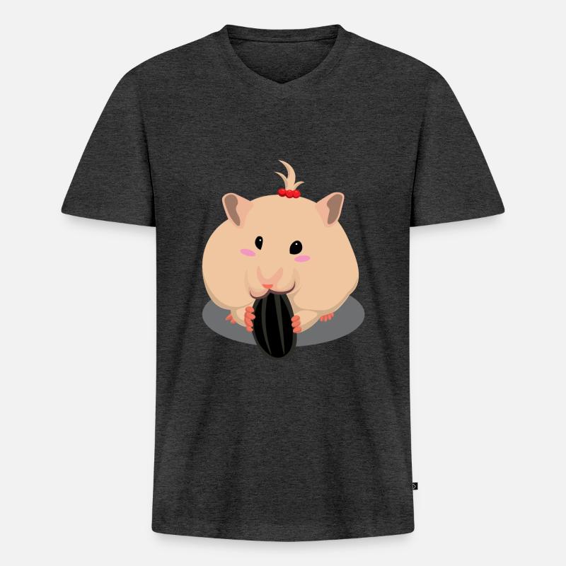 Netter Hell-Braun Hamster Essen - Männer Premium Bio T-Shirt mit V-Ausschnitt - Anthrazit meliert
