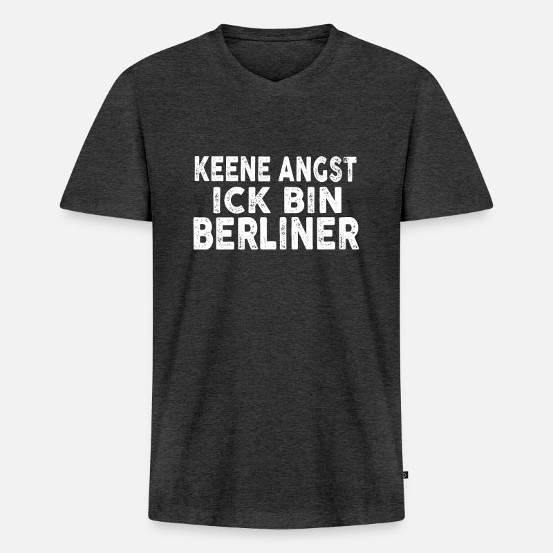 Keene Angst Ick bin Berliner - Männer Premium Bio T-Shirt mit V-Ausschnitt - Anthrazit meliert