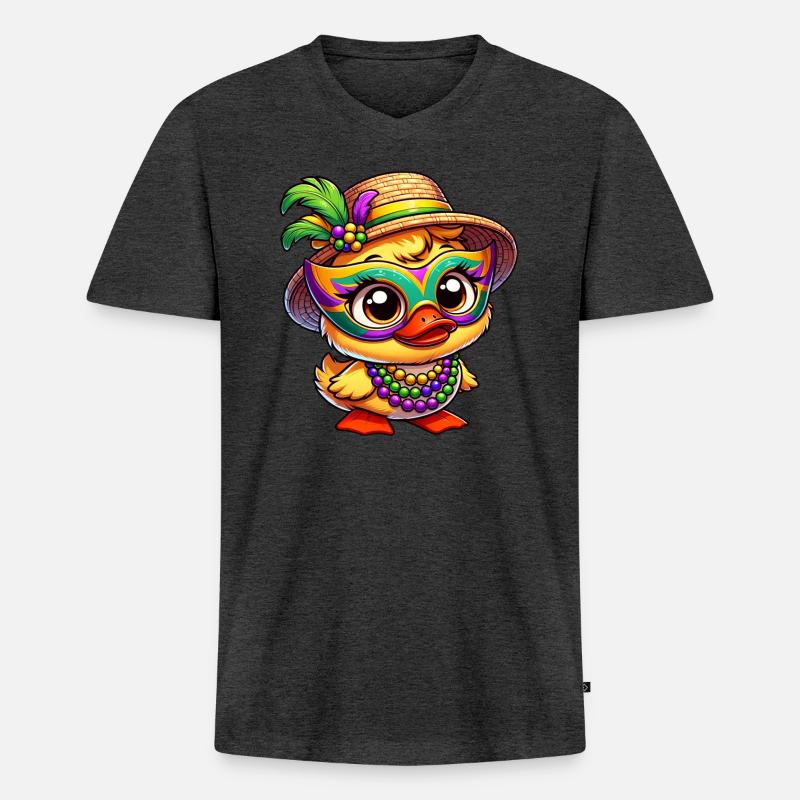 Mardi Gras Comic-Ente - Männer Premium Bio T-Shirt mit V-Ausschnitt - Anthrazit meliert
