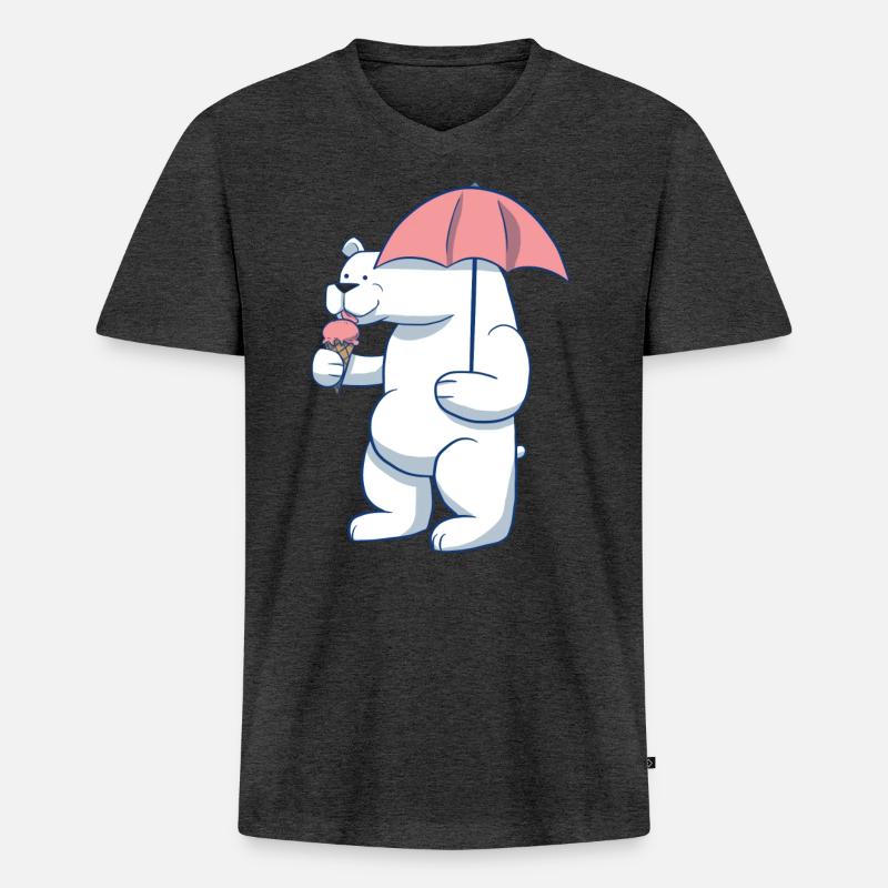 Eisbär Eis Eiscreme - Männer Premium Bio T-Shirt mit V-Ausschnitt - Anthrazit meliert