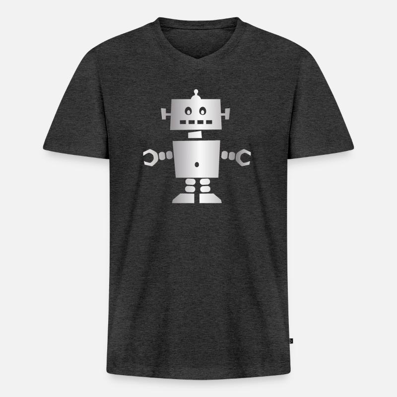 Roboter - Männer Premium Bio T-Shirt mit V-Ausschnitt - Anthrazit meliert