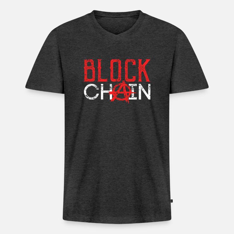 Blockchain Technology Crypto - Männer Premium Bio T-Shirt mit V-Ausschnitt - Anthrazit meliert