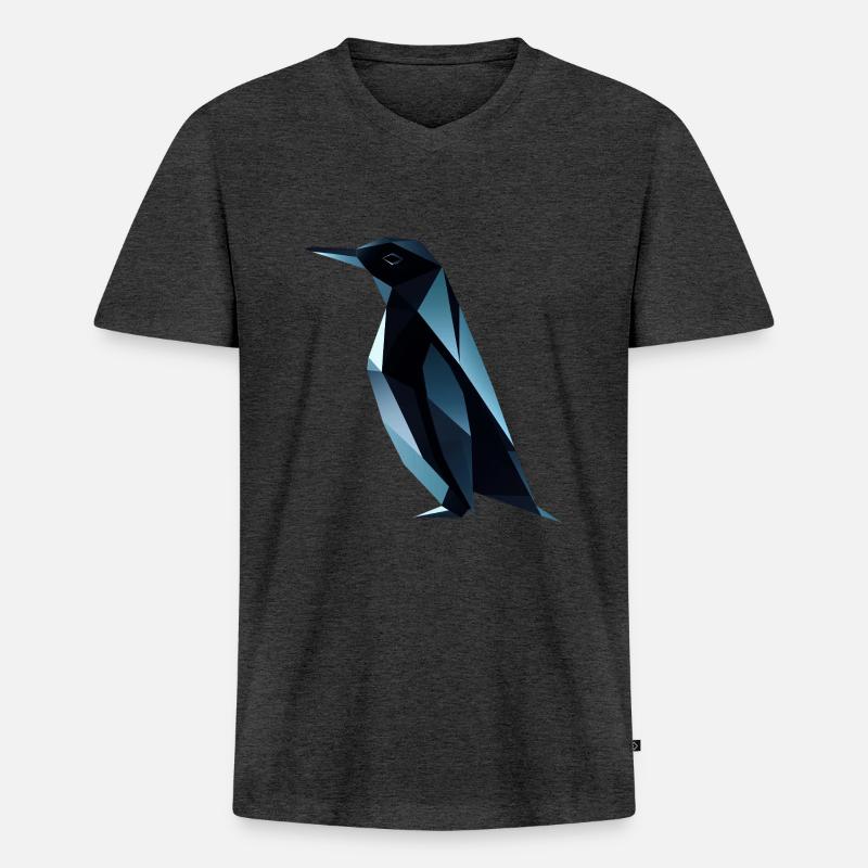 Süsses Pinguin Low Poly Design - Männer Premium Bio T-Shirt mit V-Ausschnitt - Anthrazit meliert