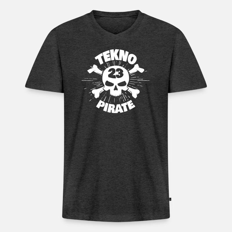 Tekno Pirate 23 - Männer Premium Bio T-Shirt mit V-Ausschnitt - Anthrazit meliert