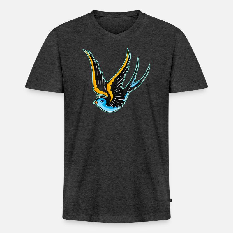 Old school Schwalbe, Engelchen - Männer Premium Bio T-Shirt mit V-Ausschnitt - Anthrazit meliert