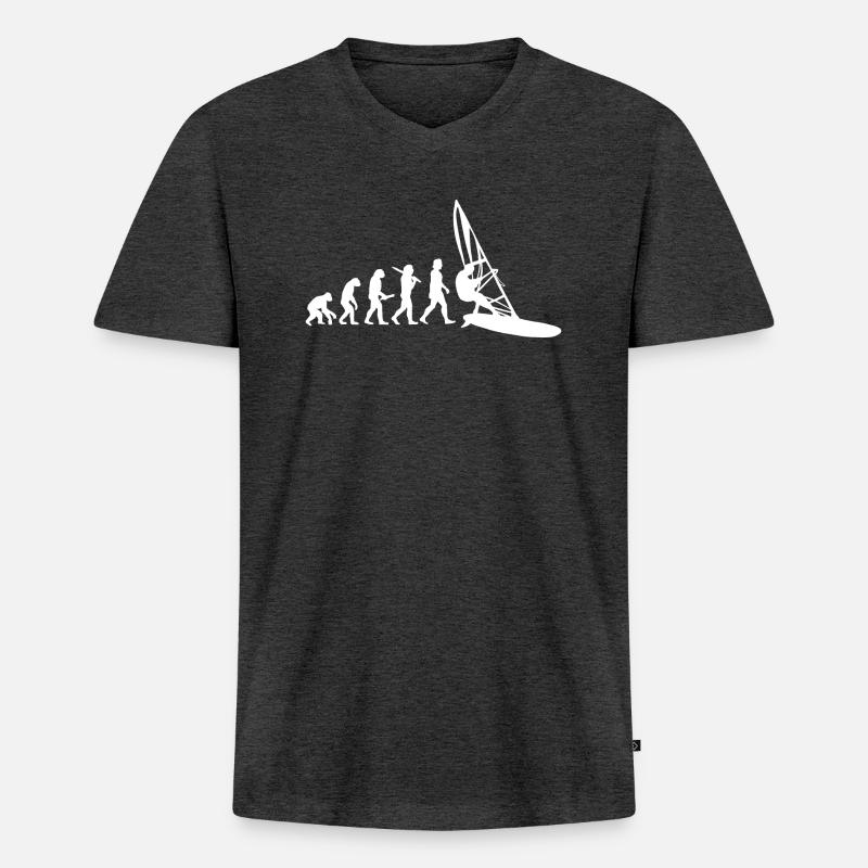 Windsurfing Evolution Surfer Wasser Geschenk - Männer Premium Bio T-Shirt mit V-Ausschnitt - Anthrazit meliert