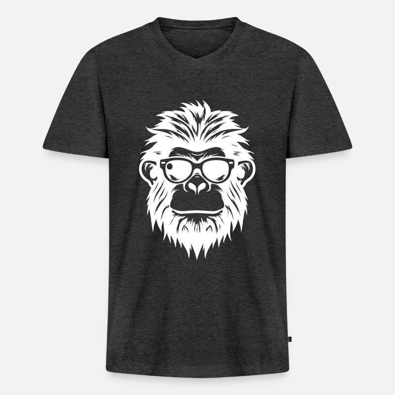 Affe Sonnenbrille Sommer - Männer Premium Bio T-Shirt mit V-Ausschnitt - Anthrazit meliert