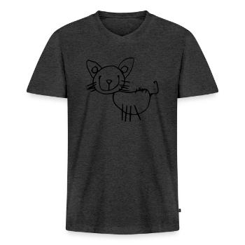 Cat_style - Männer Premium Bio T-Shirt mit V-Ausschnitt - Anthrazit meliert - Vorne - Nico (187cm)