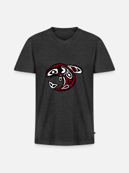 Whale totem - Men's Premium Organic T-shirt with V-neck - heather anthracite