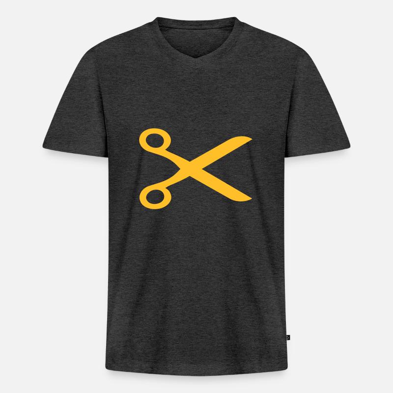 Friseur Schere - Männer Premium Bio T-Shirt mit V-Ausschnitt - Anthrazit meliert