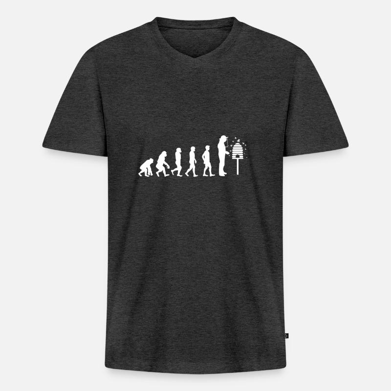 T-Shirt Geschenk - Imker Evolution - Männer Premium Bio T-Shirt mit V-Ausschnitt - Anthrazit meliert
