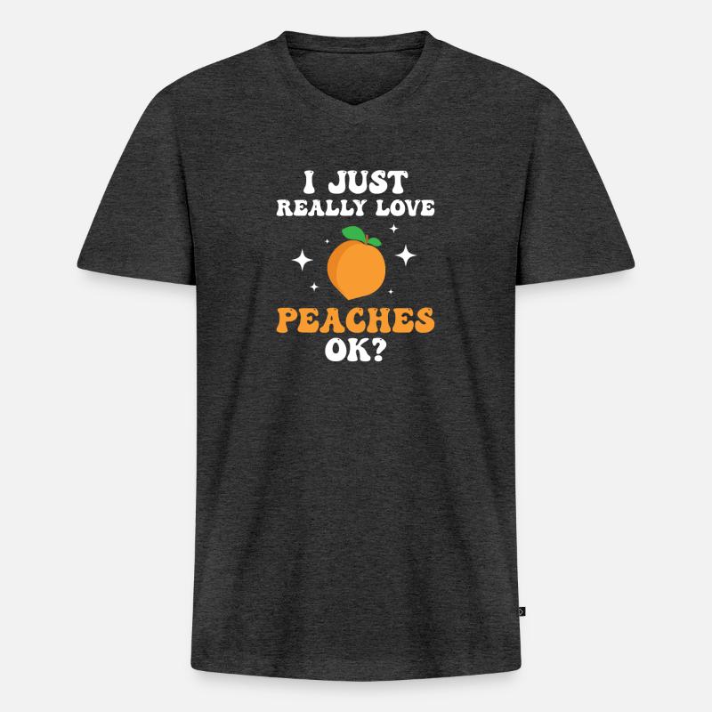 Ich liebe Pfirsiche! Peach - Männer Premium Bio T-Shirt mit V-Ausschnitt - Anthrazit meliert