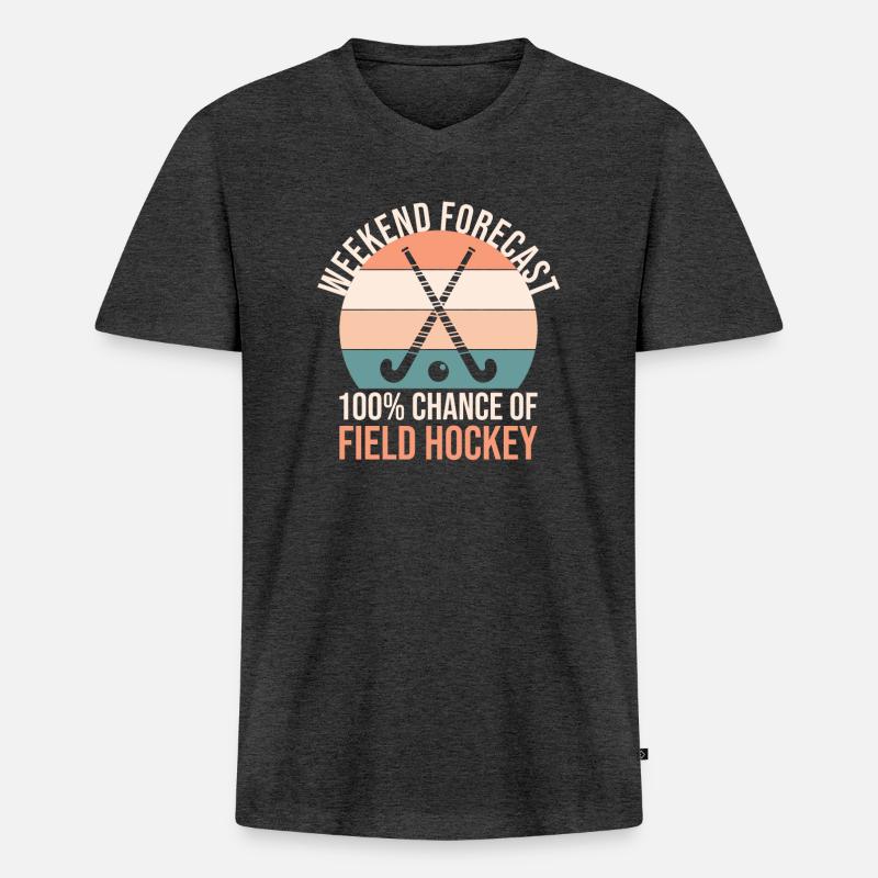 Wochenendvorhersage 100% Feldhockey - Männer Premium Bio T-Shirt mit V-Ausschnitt - Anthrazit meliert