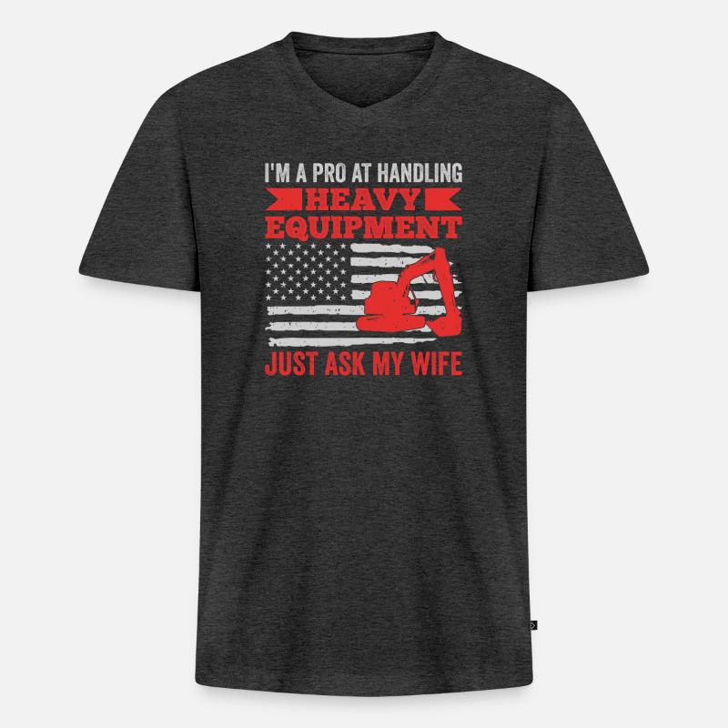 Retro Bagger Spruch Baggerfahrer Baustelle - Männer Premium Bio T-Shirt mit V-Ausschnitt - Anthrazit meliert