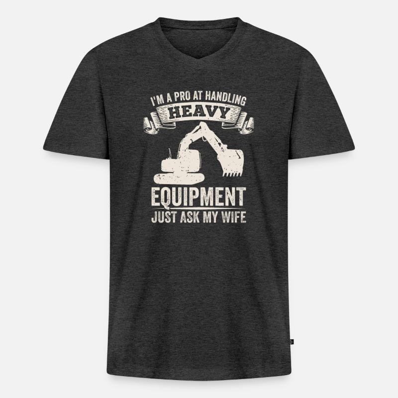 Retro Bagger Spruch Baggerfahrer Baustelle - Männer Premium Bio T-Shirt mit V-Ausschnitt - Anthrazit meliert