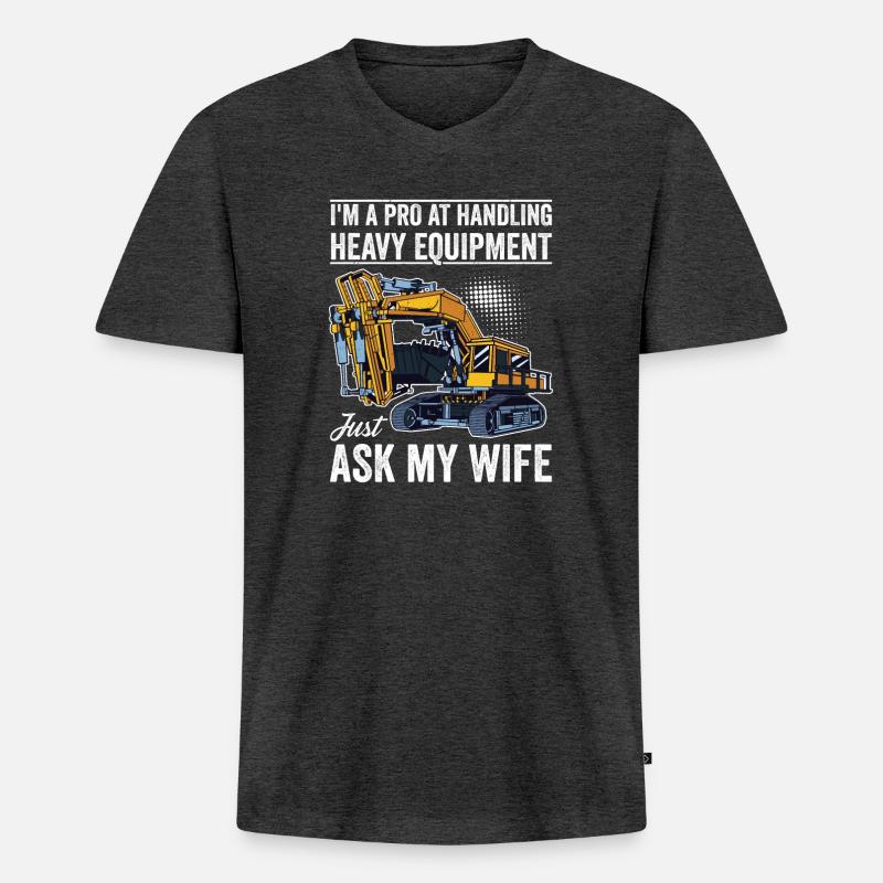 Retro Bagger Spruch Baggerfahrer Baustelle - Männer Premium Bio T-Shirt mit V-Ausschnitt - Anthrazit meliert