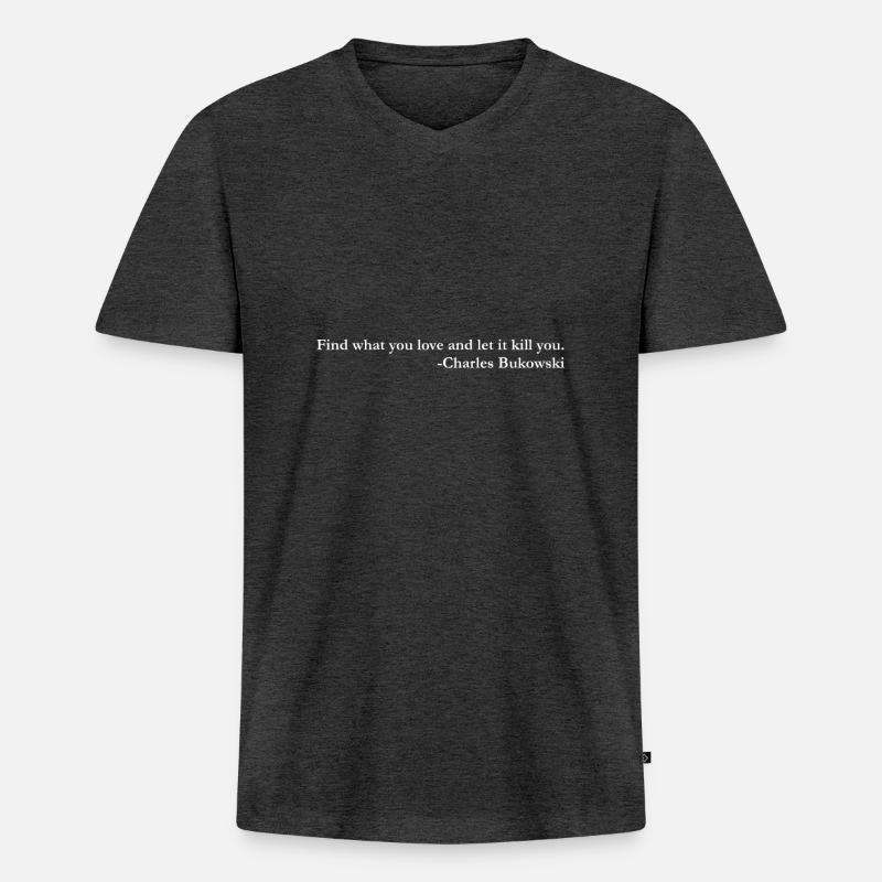 bukowski weiss - Männer Premium Bio T-Shirt mit V-Ausschnitt - Anthrazit meliert