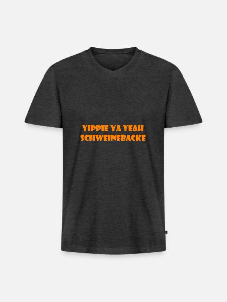 yippie ya yeah Schweinebacke - Männer Premium Bio T-Shirt mit V-Ausschnitt - Anthrazit meliert