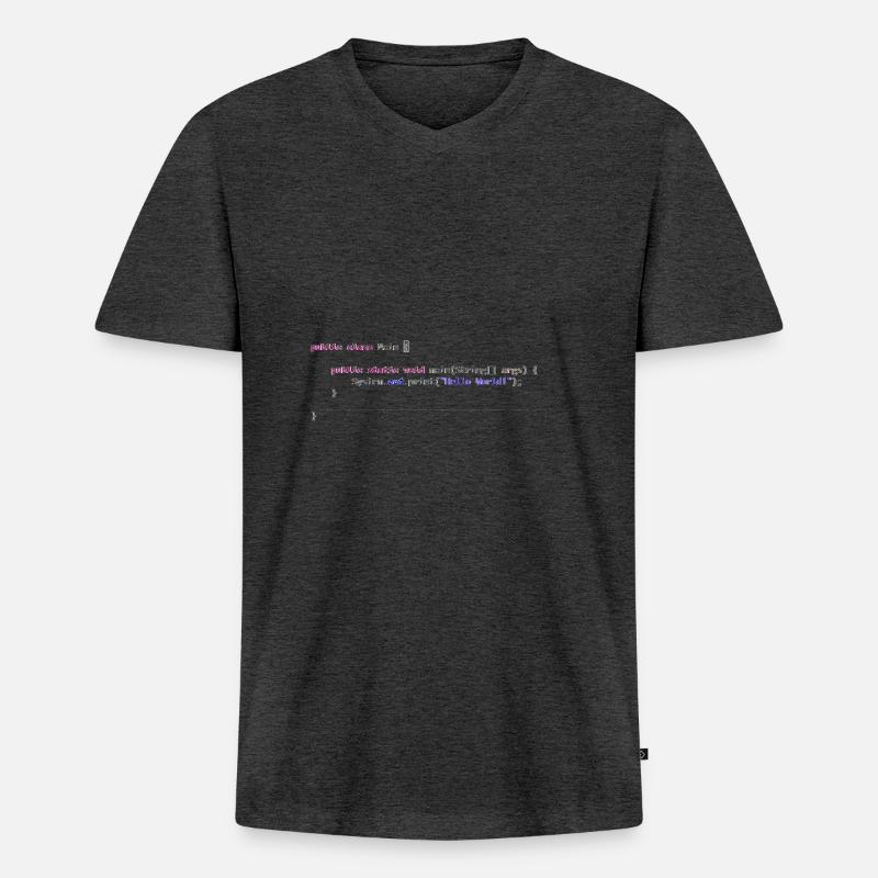 Java Hello World! Geschenkidee - Männer Premium Bio T-Shirt mit V-Ausschnitt - Anthrazit meliert