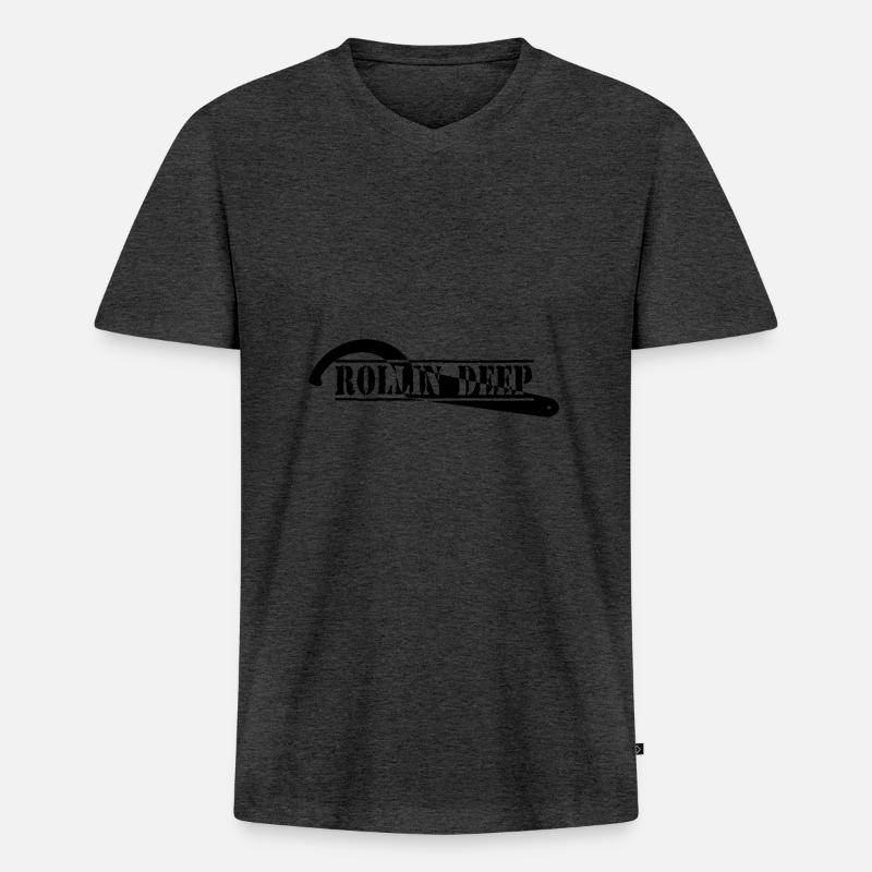 ROLLINDEEP - Männer Premium Bio T-Shirt mit V-Ausschnitt - Anthrazit meliert