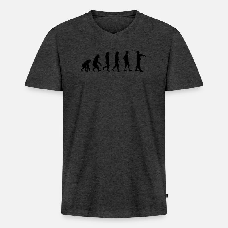 Evolution Zombie - Männer Premium Bio T-Shirt mit V-Ausschnitt - Anthrazit meliert