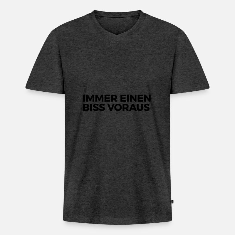 immer einen Biss voraus - Männer Premium Bio T-Shirt mit V-Ausschnitt - Anthrazit meliert