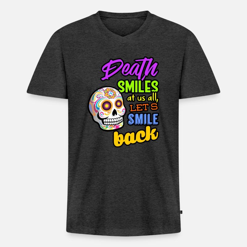 Schädel Farben 2 - Männer Premium Bio T-Shirt mit V-Ausschnitt - Anthrazit meliert