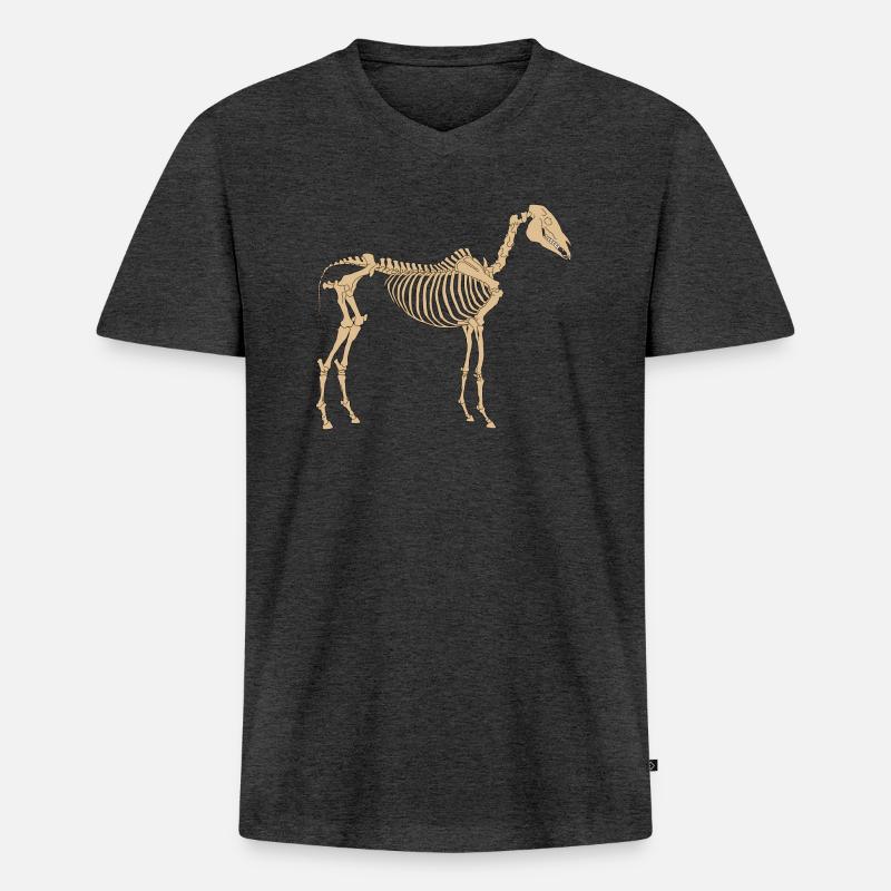 Pferde Skelett Knochen Gerippe - Männer Premium Bio T-Shirt mit V-Ausschnitt - Anthrazit meliert