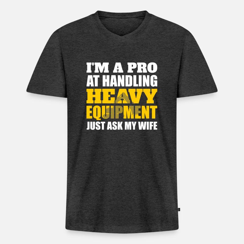 Retro Bagger Spruch Baggerfahrer Baustelle - Männer Premium Bio T-Shirt mit V-Ausschnitt - Anthrazit meliert