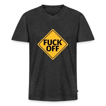 fuck off hau - Mannen Premium Bio T-shirt met V-hals - antraciet gemêleerd - Voor - Nico (187cm)