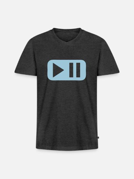 pause play button - Men's Premium Organic T-shirt with V-neck - heather anthracite